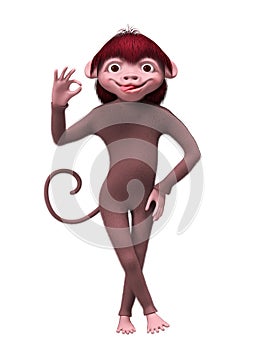 Monkey smiling and showing OK sign isolated 3d rendering