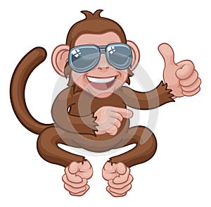 Monkey Sunglasses Cartoon Thumbs Up Pointing