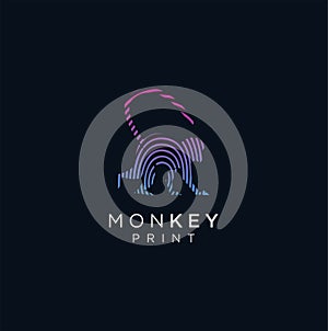 Monkey Tech Logo Design. Animal Monkey Finger Print Logo Design. Modern abstract logo design . Animal Tech