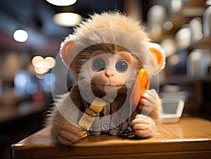 Monkey on toy phone taking call