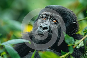 A monkey up close in a tree, observing its surroundings