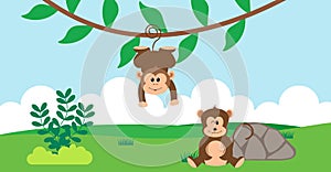 Monkey Vector Cute Animals in Cartoon Style, Wild Animal, Designs for Baby clothes. Hand Drawn Characters