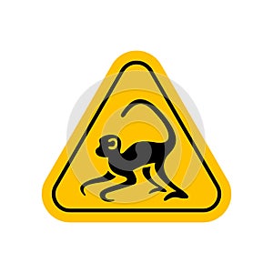 Monkey warning sign, caution monkey sign yellow, monkey hazard symbol, triangle monkey warning sign