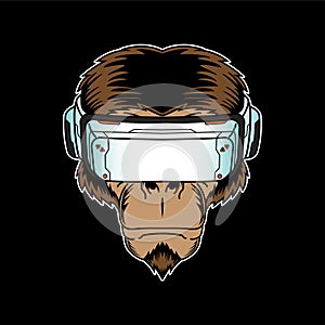 Monkey wearing virtual reality googles illustration