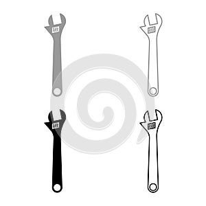 Monkey wrench adjustable spanner divorce key set icon grey black color vector illustration image solid fill outline contour line