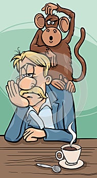 monkey on your back cartoon concept illustration