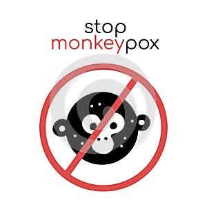 Monkeypox stop sign. Crossed Chimp's face. Monkeypox infection pandemic. New Virus, epidemic, disease. Epidemic photo