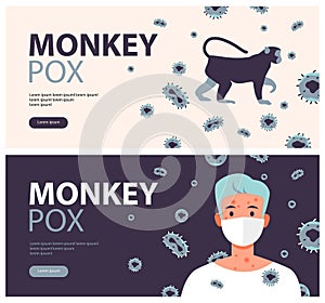 Monkeypox virus banner for awareness and alert against disease spread, symptoms or precautions. Monkey pox virus.