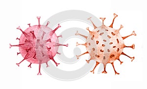 Monkeypox virus cell. Orthopoxvirus fever stockpile watercolor illustration. photo