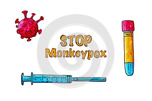 Monkeypox virus icons set cartoon style vector photo