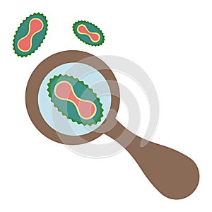 Monkeypox virus. Observe a living organism through a magnifying glass. Color vector illustration. Dangerous disease.