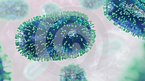 Monkeypox viruses, microscopic pathogen closeup, infectious zoonotic disease 3d science illustration