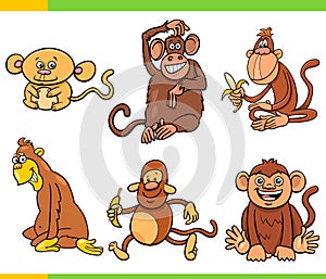 Monkeys and apes animal characters cartoon set