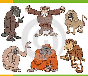 Monkeys and apes animal characters cartoon set