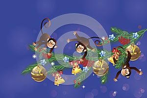 Monkeys on a festive branch
