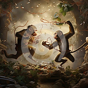 The monkeys fight  Made With Generative AI illustration