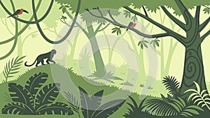 Monkeys in jungle forest, playful wildlife nature, vector design Generative AI photo