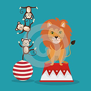 Monkeys and lion circus show