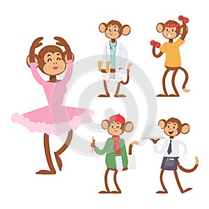 Monkeys rare animal vector cartoon macaque like people nature primate character wild zoo ape chimpanzee illustration.