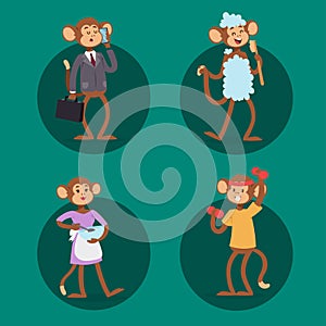 Monkeys rare animal vector cartoon macaque like people nature primate character wild zoo ape chimpanzee illustration.