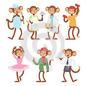 Monkeys rare animal vector cartoon macaque like people nature primate character wild zoo ape chimpanzee illustration.