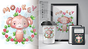 Monkeywith flower poster and merchandising.