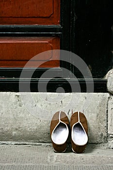 Monks Chinese Slippers placed outside temple door