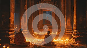 Monks Meditating in Ancient Temple