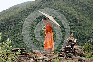 Monks pilgrimage in the forest, keeping the precepts