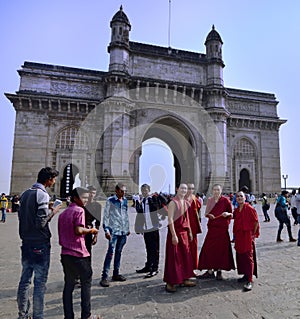 Monks posing for photos