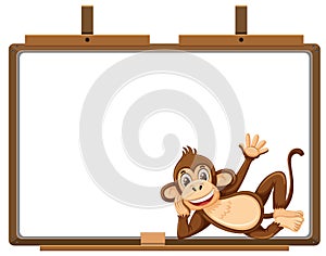 Monky cartoon character and blank banner on white background