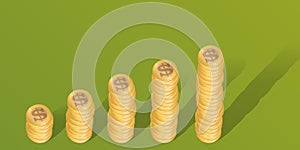 Business concept in Dollars, with stacks of coins showing an increase in profits.