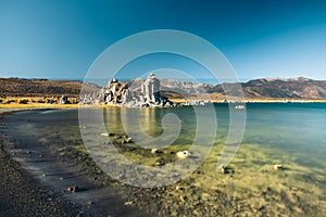 Mono Lake, a saline soda lake in Mono County, California.