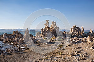 Mono Lake with tufa rock at sunset in Mono County, California, USA