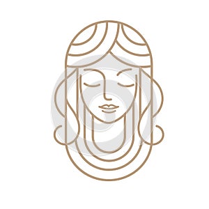 mono line girl face with floral vector illustration