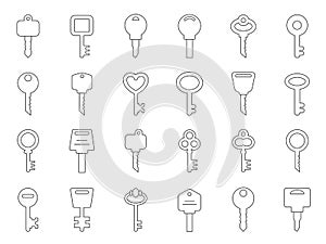 Mono line illustrations of keys for doors