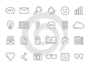 Mono line pictures set of various symbols for broadcasting, blogging and copyrighting