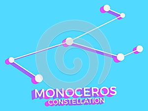 Monoceros constellation 3d symbol. Constellation icon in isometric style on blue background. Cluster of stars and galaxies. Vector