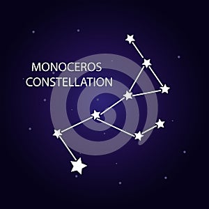 The Monoceros constellation with bright stars. Vector illustration.