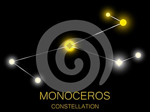 Monoceros constellation. Bright yellow stars in the night sky. A cluster of stars in deep space, the universe. Vector illustration