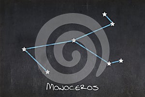 Monoceros constellation drawn on a blackboard