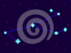 Monoceros constellation in pixel art style. 8-bit stars in the night sky in retro video game style. Cluster of stars and galaxies