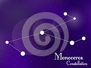 Monoceros constellation. Starry night sky. Cluster of stars, galaxy. Deep space. Vector illustration