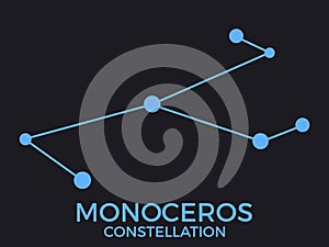 Monoceros constellation. Stars in the night sky. Cluster of stars and galaxies. Constellation of blue on a black background.