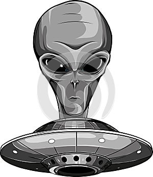 monochromatic Alien head ufo vector illustration design art