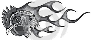 monochromatic Angry rooster with flames. vector illustration graphics