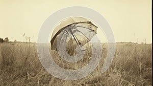 Monochromatic Artwork: A Calotype Portrait Of An Umbrella In A Decaying Southern Countryside