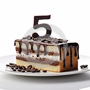 Monochromatic Chocolate Cake With Five Bars - Numerical Complexity And White Background