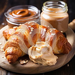 Monochromatic Croissant With Peanut Butter - Rustic Charm And Delightful Flavors