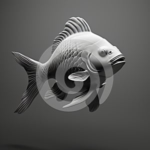 Monochromatic Depth: Kinetic Sculpted 3d Image Of A Koi Fish